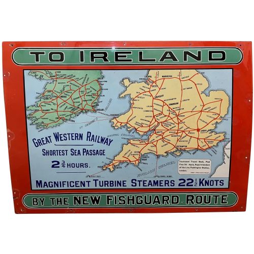 Enamel Sign Great Western Railway to Ireland Fishguard Route