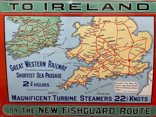 fig 2. Enamel Sign Great Western Railway To Ireland Fishguard Route