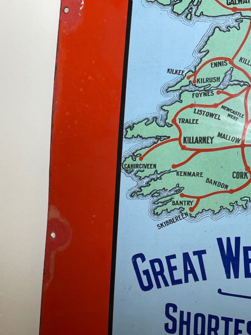 fig 7. Enamel Sign Great Western Railway To Ireland Fishguard Route