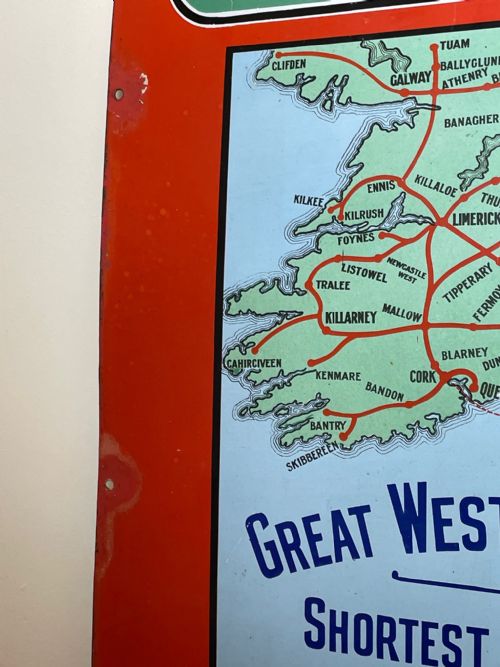 fig 9. Enamel Sign Great Western Railway To Ireland Fishguard Route