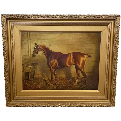 oil painting dreadnought bay hunter horse by herbert h st john jones - CATEGORY: ANTIQUE ART - DATED EDWARDIAN