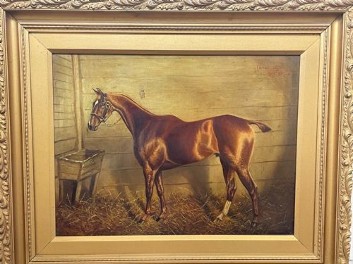 OIL PAINTING DREADNOUGHT BAY HUNTER HORSE BY HERBERT H ST JOHN JONES - ADDITIONAL PHOTO 4