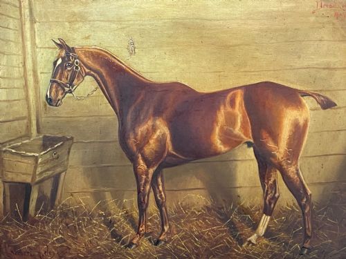 OIL PAINTING DREADNOUGHT BAY HUNTER HORSE BY HERBERT H ST JOHN JONES - ADDITIONAL PHOTO 5