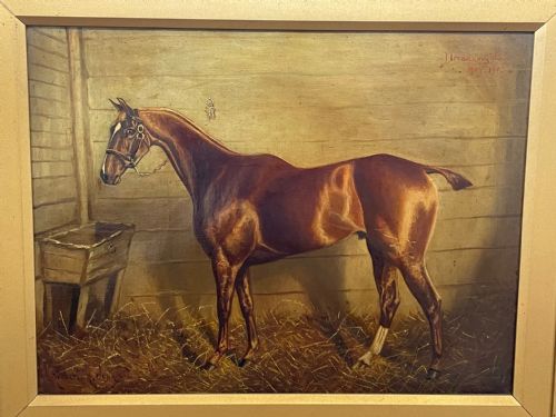 OIL PAINTING DREADNOUGHT BAY HUNTER HORSE BY HERBERT H ST JOHN JONES - ADDITIONAL PHOTO 6