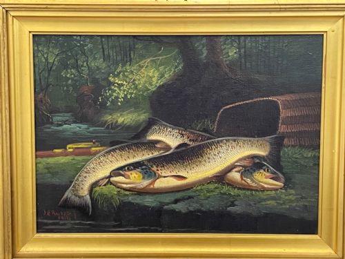 SCOTTISH OIL PAINTING BURN TROUT FISH CAUGHT BY JAMES RUSSELL - ADDITIONAL PHOTO 2