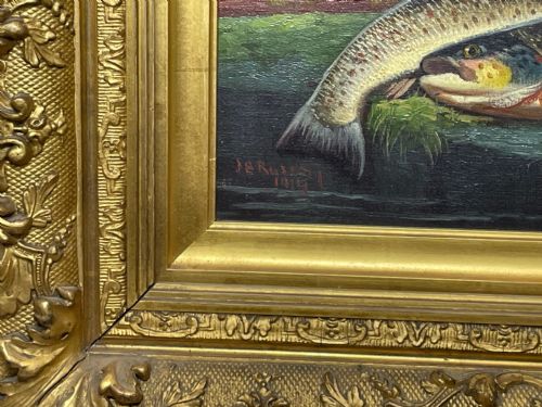 SCOTTISH OIL PAINTING BURN TROUT FISH CAUGHT BY JAMES RUSSELL - ADDITIONAL PHOTO 10