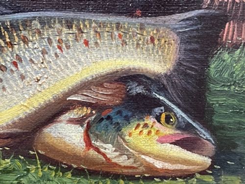 SCOTTISH OIL PAINTING BURN TROUT FISH CAUGHT BY JAMES RUSSELL - ADDITIONAL PHOTO 15