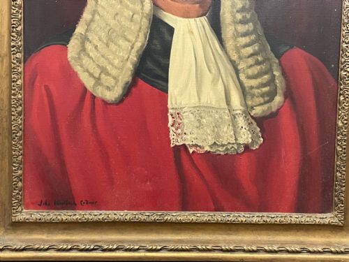OIL PAINTING BRITISH PORTRAIT OF JUDGE PAUL STORR RED COURT DRESS ROBES - ADDITIONAL PHOTO 8