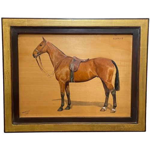 oil painting equine recruit bay hunter horse by frances mabel hollams - CATEGORY: ANTIQUE ART - DATED 1920
