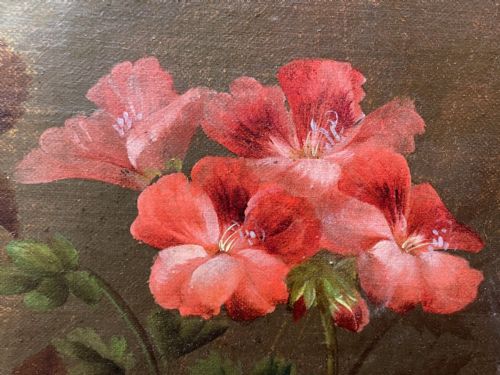 VICTORIAN OIL PAINTING PINK YELLOW BLACK ROSES PEACHES GRAPES - ADDITIONAL PHOTO 19