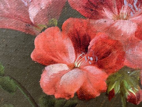VICTORIAN OIL PAINTING PINK YELLOW BLACK ROSES PEACHES GRAPES - ADDITIONAL PHOTO 20
