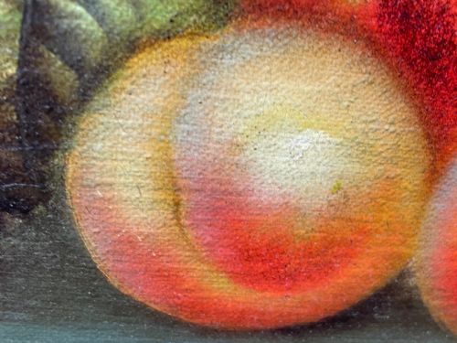 VICTORIAN OIL PAINTING PINK YELLOW BLACK ROSES PEACHES GRAPES - ADDITIONAL PHOTO 28
