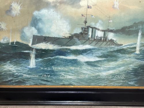 WATERCOLOUR WW1 BATTLE HMS PRINCESS ROYAL IN ACTION HELIGOLAND CUXAVEN JUTLAND - ADDITIONAL PHOTO 28