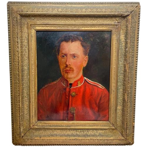 British Victorian Military Oil Painting Portrait Red Coat Soldier