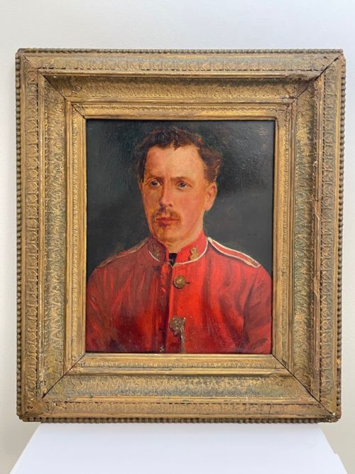 fig 1. British Victorian Military Oil Painting Portrait Red Coat Soldier