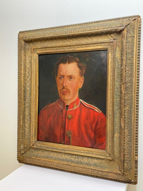 fig 4. British Victorian Military Oil Painting Portrait Red Coat Soldier
