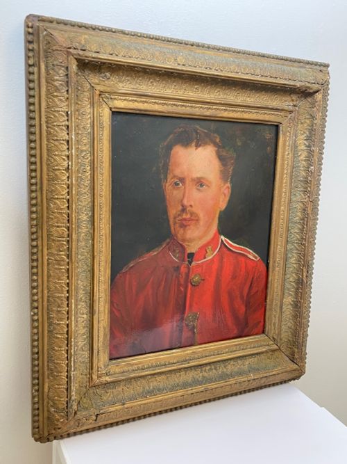 fig 5. British Victorian Military Oil Painting Portrait Red Coat Soldier