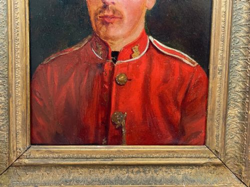 fig 8. British Victorian Military Oil Painting Portrait Red Coat Soldier