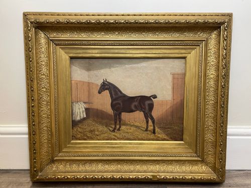 19TH CENTURY OIL PAINTING BAY HUNTER HORSE IN STABLE ALBERT CLARK SNR - ADDITIONAL PHOTO 1