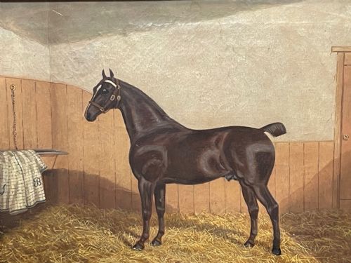 19TH CENTURY OIL PAINTING BAY HUNTER HORSE IN STABLE ALBERT CLARK SNR - ADDITIONAL PHOTO 2
