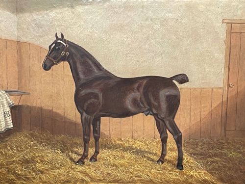 19TH CENTURY OIL PAINTING BAY HUNTER HORSE IN STABLE ALBERT CLARK SNR - ADDITIONAL PHOTO 3