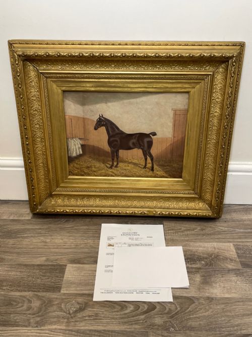 19TH CENTURY OIL PAINTING BAY HUNTER HORSE IN STABLE ALBERT CLARK SNR - ADDITIONAL PHOTO 4