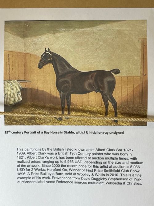19TH CENTURY OIL PAINTING BAY HUNTER HORSE IN STABLE ALBERT CLARK SNR - ADDITIONAL PHOTO 8