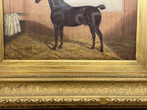 19TH CENTURY OIL PAINTING BAY HUNTER HORSE IN STABLE ALBERT CLARK SNR - ADDITIONAL PHOTO 9