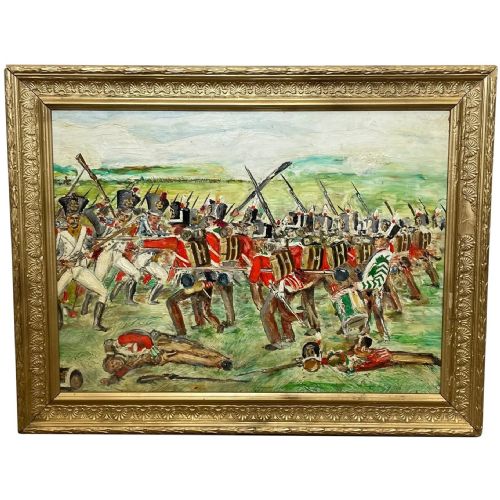 battle of waterloo oil painting red coats vs imperial old guard - CATEGORY: ANTIQUE ART - DATED 1900