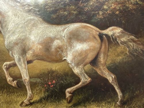 VICTORIAN PAINTING WHITE HORSE DOG PLAYMATES BY LEONARDO CATTERMOLE - ADDITIONAL PHOTO 4
