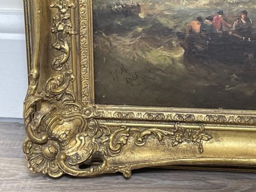 HUGE C1868 MARINE OIL PAINTING ABLAZE SINKING SHIP BY WILLIAM MCALPINE - ADDITIONAL PHOTO 7
