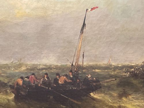 HUGE C1868 MARINE OIL PAINTING ABLAZE SINKING SHIP BY WILLIAM MCALPINE - ADDITIONAL PHOTO 9