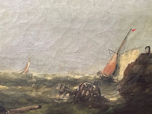 HUGE C1868 MARINE OIL PAINTING ABLAZE SINKING SHIP BY WILLIAM MCALPINE - ADDITIONAL PHOTO 10