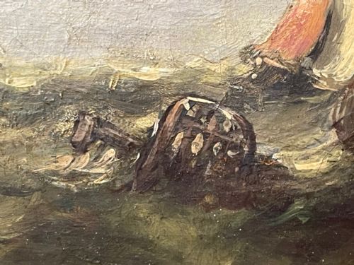 HUGE C1868 MARINE OIL PAINTING ABLAZE SINKING SHIP BY WILLIAM MCALPINE - ADDITIONAL PHOTO 11