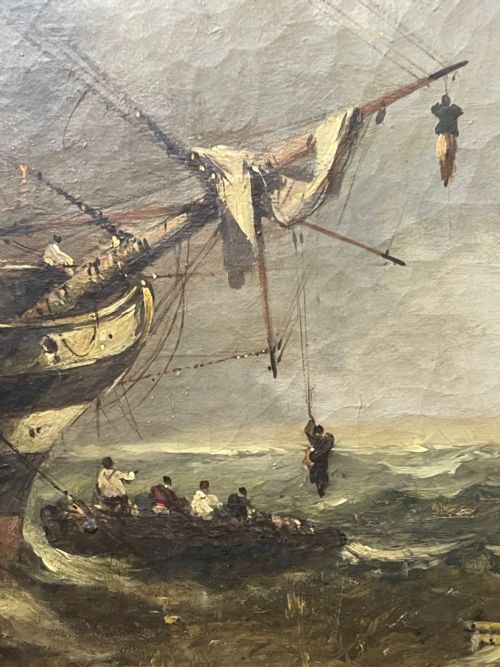 HUGE C1868 MARINE OIL PAINTING ABLAZE SINKING SHIP BY WILLIAM MCALPINE - ADDITIONAL PHOTO 17