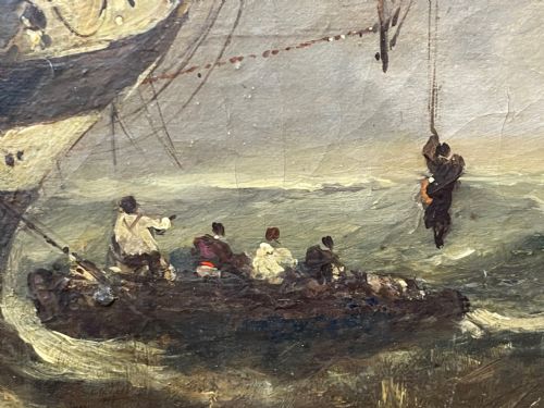 HUGE C1868 MARINE OIL PAINTING ABLAZE SINKING SHIP BY WILLIAM MCALPINE - ADDITIONAL PHOTO 19