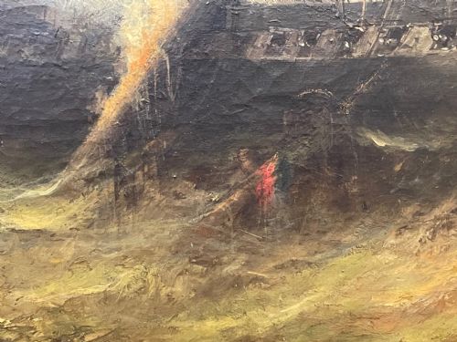 HUGE C1868 MARINE OIL PAINTING ABLAZE SINKING SHIP BY WILLIAM MCALPINE - ADDITIONAL PHOTO 28