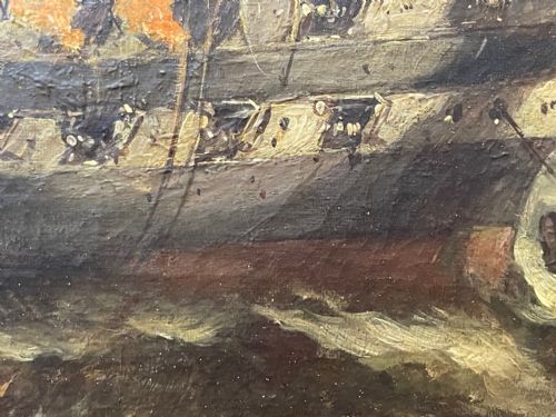 HUGE C1868 MARINE OIL PAINTING ABLAZE SINKING SHIP BY WILLIAM MCALPINE - ADDITIONAL PHOTO 29
