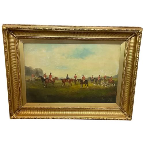 large victorian hunting red coats hounds painting by philip h rideout - CATEGORY: ANTIQUE ART - DATED VICTORIAN