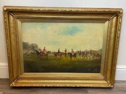 LARGE VICTORIAN HUNTING RED COATS HOUNDS PAINTING BY PHILIP H RIDEOUT - ADDITIONAL PHOTO 1