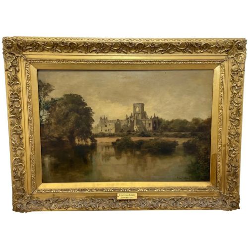british victorian oil painting kirkstall abbey by john wallace - CATEGORY: ANTIQUE ART - DATED VICTORIAN