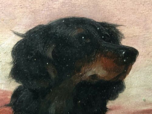 VICTORIAN OIL PAINTING HUNTING GAME DOGS BY ROBERT CLEMINSON - ADDITIONAL PHOTO 4