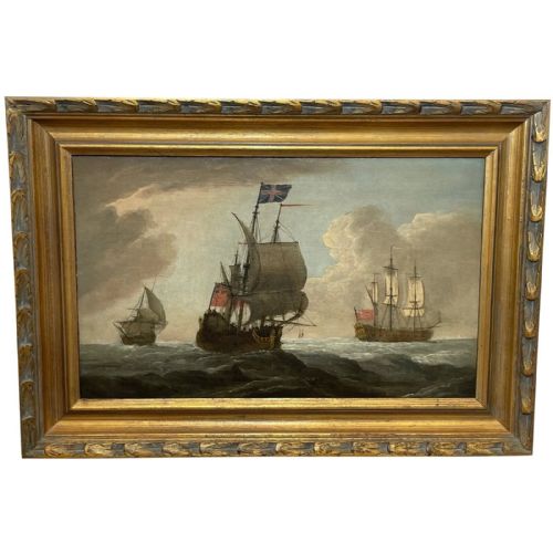 18th Century Marine Oil Painting English Royal Navy Squadron Sailing
