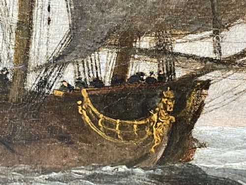 fig 2. 18th Century Marine Oil Painting English Royal Navy Squadron Sailing