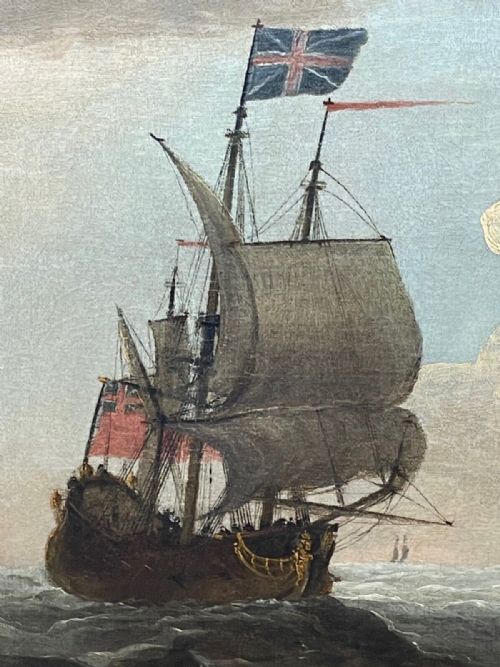 fig 3. 18th Century Marine Oil Painting English Royal Navy Squadron Sailing