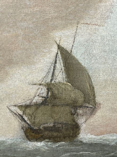 fig 5. 18th Century Marine Oil Painting English Royal Navy Squadron Sailing