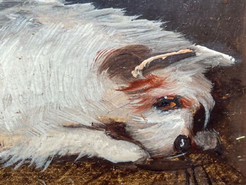 PAIR VICTORIAN HUNTING OIL PAINTINGS TERRIER DOGS RATTING J LANGLOIS - ADDITIONAL PHOTO 8