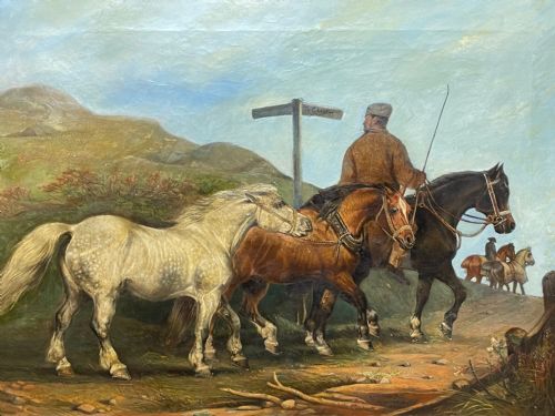 VICTORIAN OIL PAINTING HORSES ON THE ROAD TO CHESTER BY EDWARD LLOYD - ADDITIONAL PHOTO 2