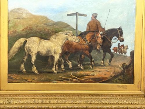 VICTORIAN OIL PAINTING HORSES ON THE ROAD TO CHESTER BY EDWARD LLOYD - ADDITIONAL PHOTO 3
