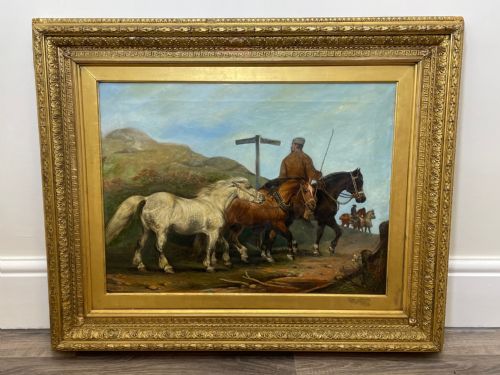 VICTORIAN OIL PAINTING HORSES ON THE ROAD TO CHESTER BY EDWARD LLOYD - ADDITIONAL PHOTO 5